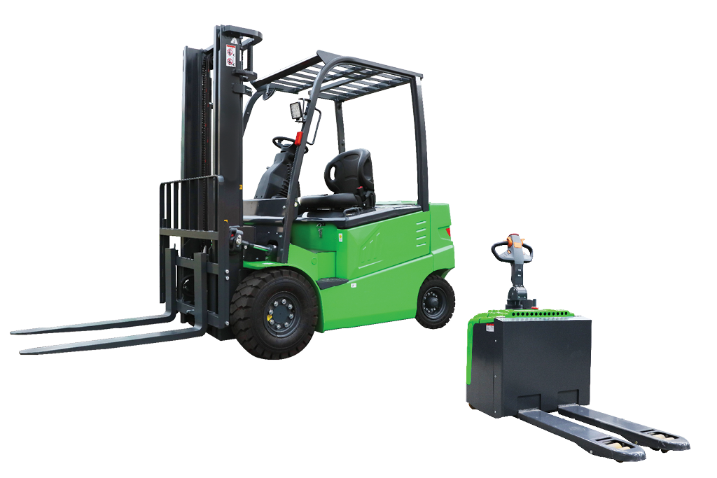 HEVI green electric forklifts.